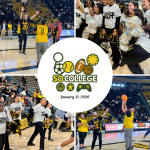 Collage of SO College Halftime Scrimmage featuring the cheerleaders and basketball players.